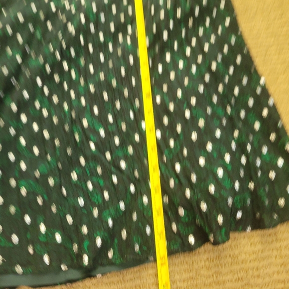 LOFT metallic foil pattern emerald green silver festive party dress puff sleeve - Picture 4 of 15